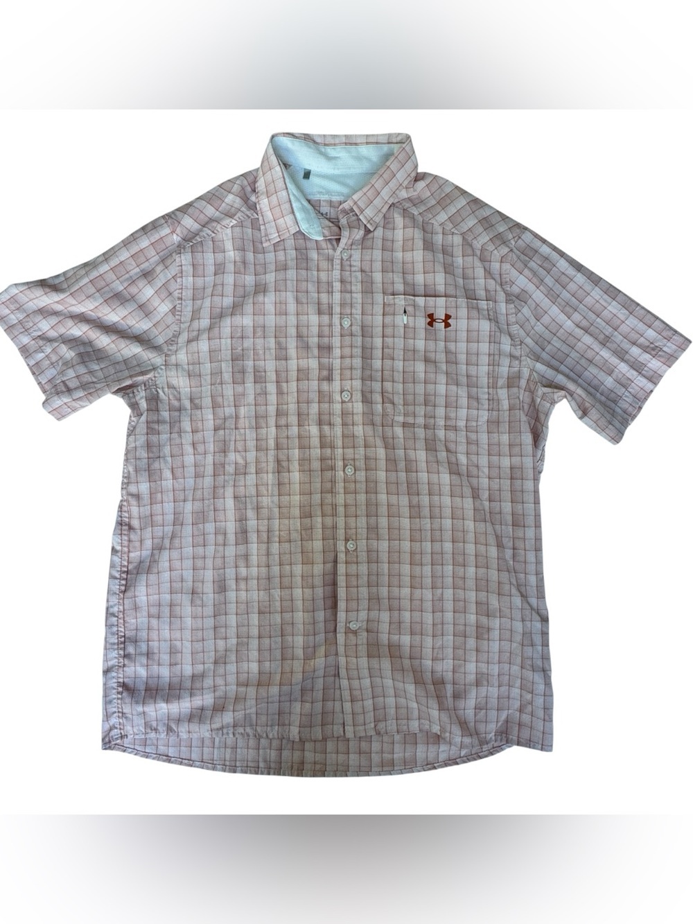 Under Armour Men's Drift Tide 2.0 Pink Plaid Fitted S/S  Shirt Sz L Button Down